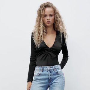 Zara Ruched Satin Effect Bodysuit